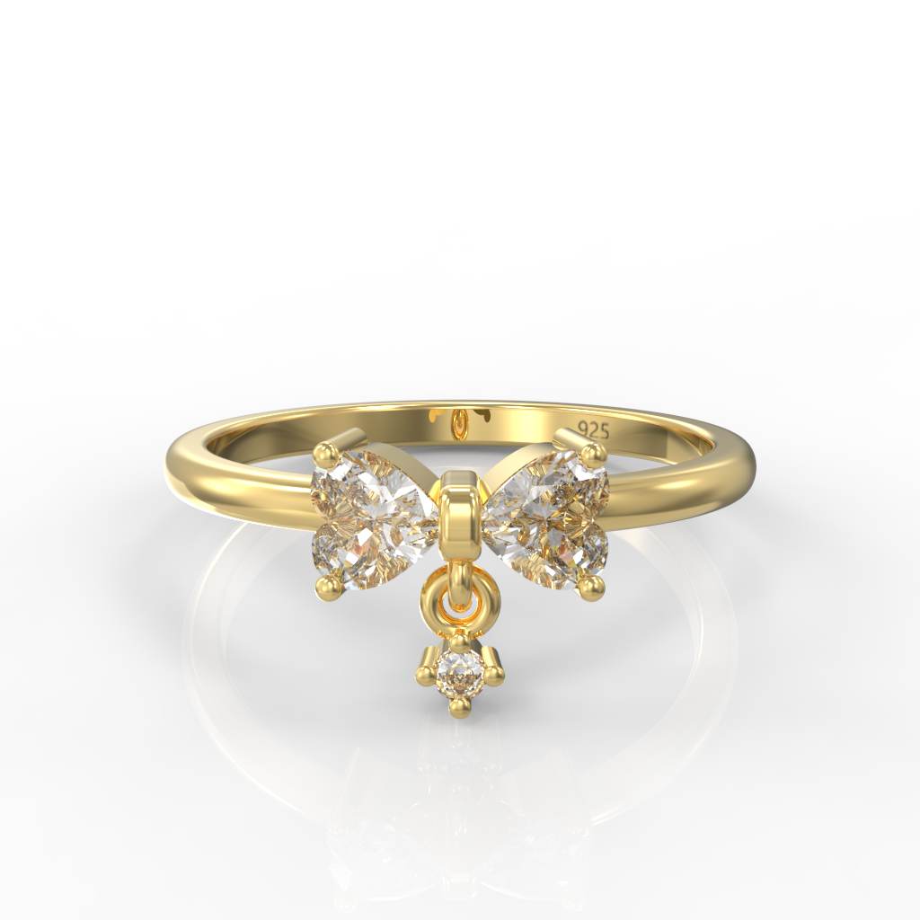 Sparkling Bow Charm Engagement Ring – Hallmarked 925 Sterling Silver Yellow Gold Plated | Elegant & Romantic Jewelry